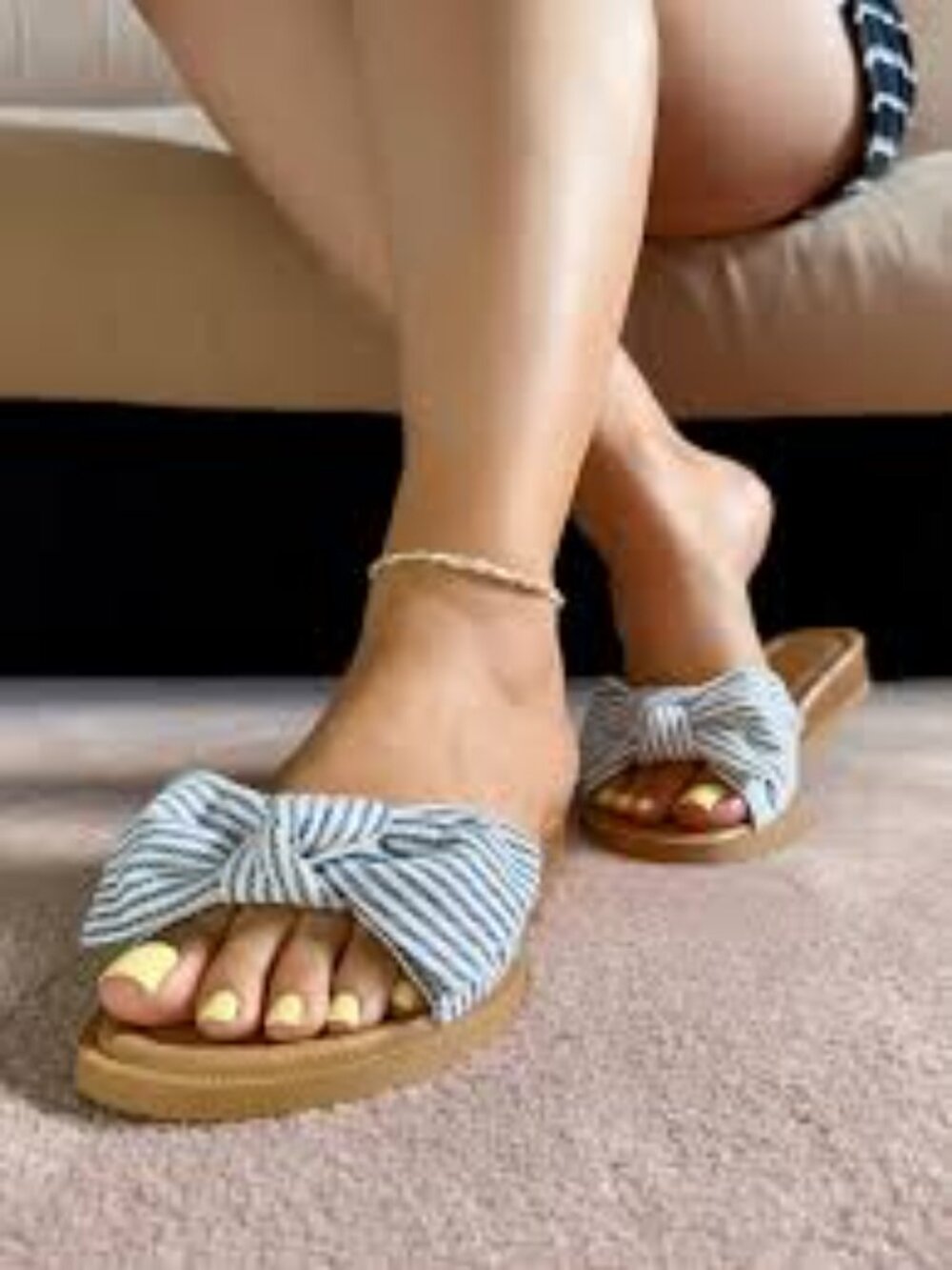 Blowfish Bow Blue and White Stripe Slide On Sandals